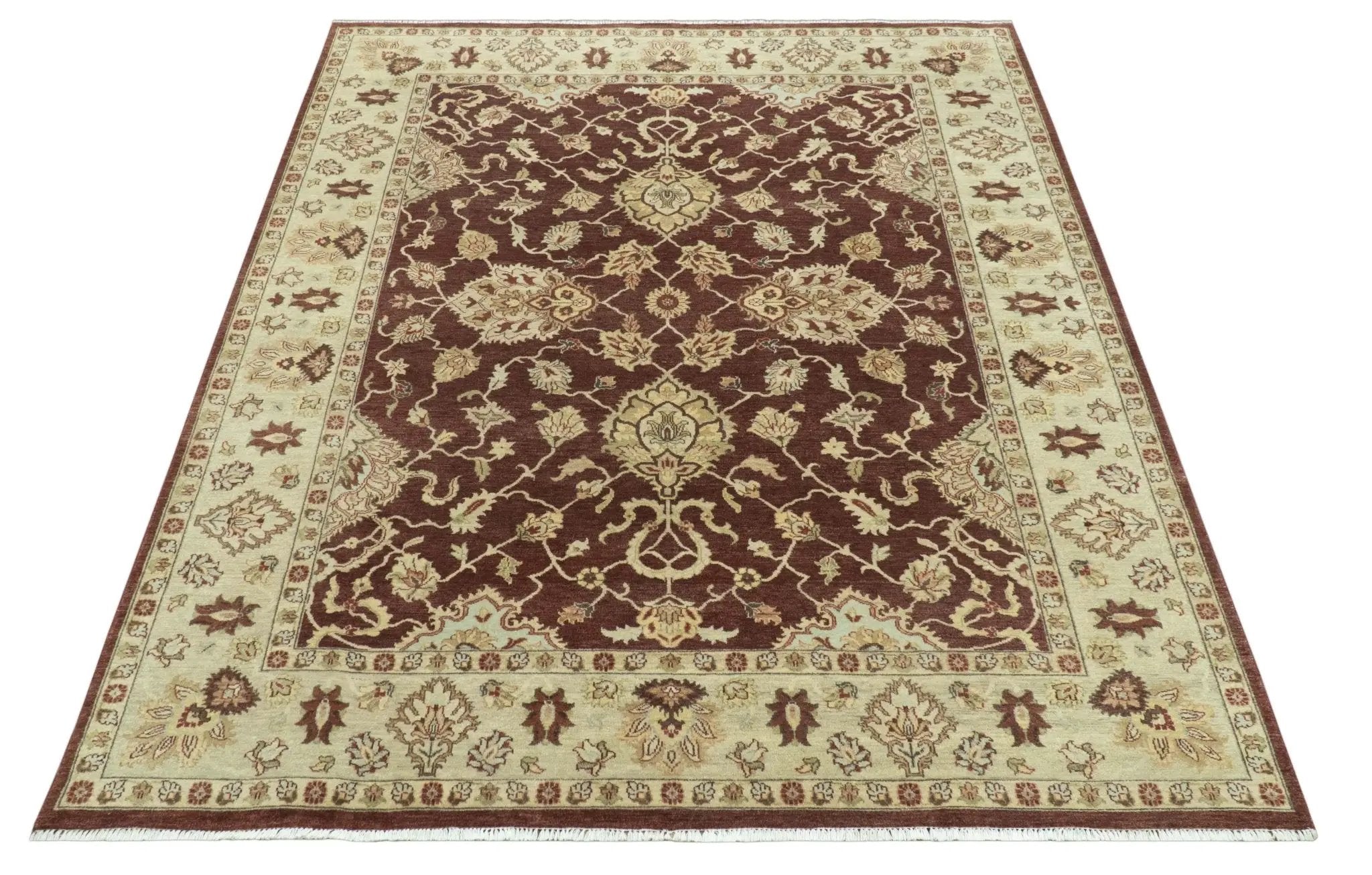 8X10 Fine Hand Knotted Rust And Gold Traditional Design Wool Rug by The Rug Decor