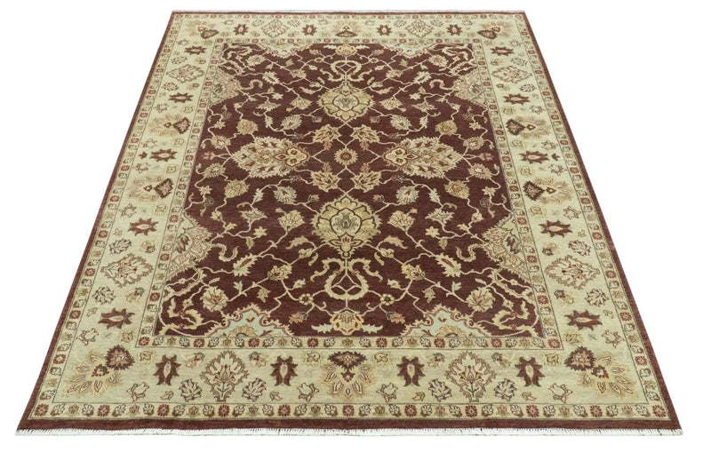 8X10 Fine Hand Knotted Rust And Gold Traditional Design Wool Rug by The Rug Decor