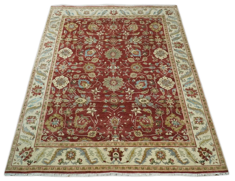 8x10 Fine Hand Knotted Rust and Ivory Traditional Persian Style Antique Wool Rug by The Rug Decor