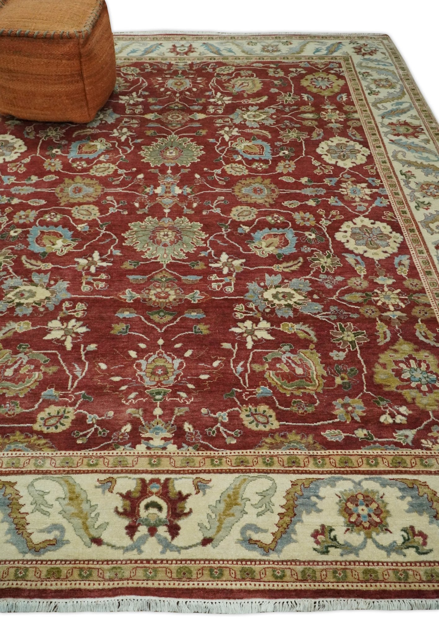 8x10 Fine Hand Knotted Rust and Ivory Traditional Persian Style Antique Wool Rug by The Rug Decor