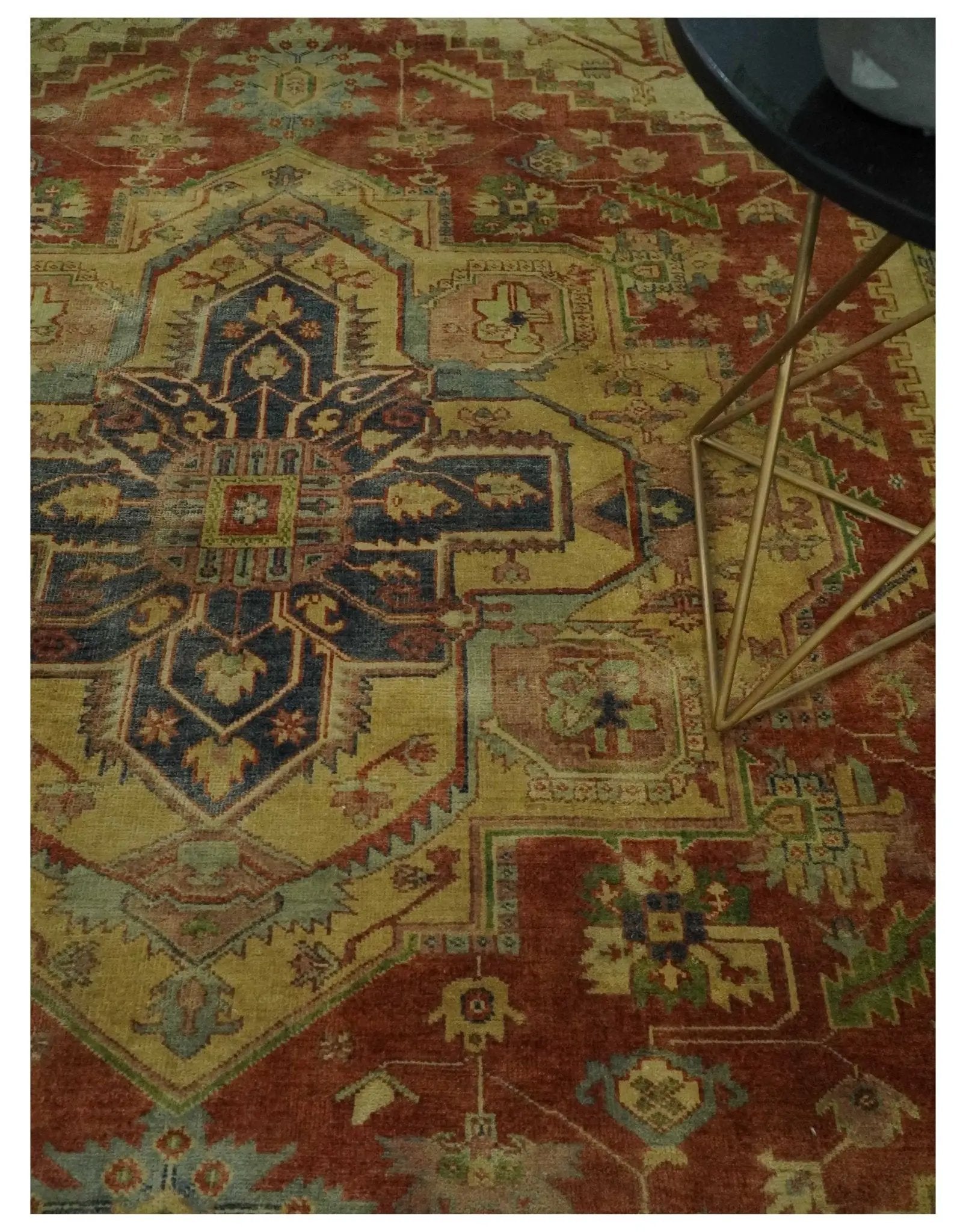8x10 Gold, Rust and Charcoal Heriz Serapi Traditional Vintage Turkish Style Antique Look Hand Knotted Wool Area Rug | N361810 by The Rug Decor