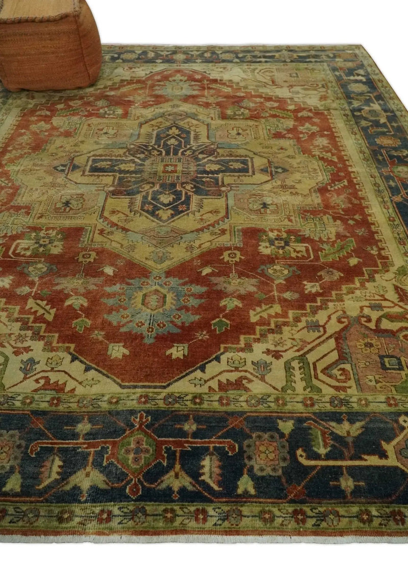 8x10 Gold, Rust and Charcoal Heriz Serapi Traditional Vintage Turkish Style Antique Look Hand Knotted Wool Area Rug | N361810 by The Rug Decor