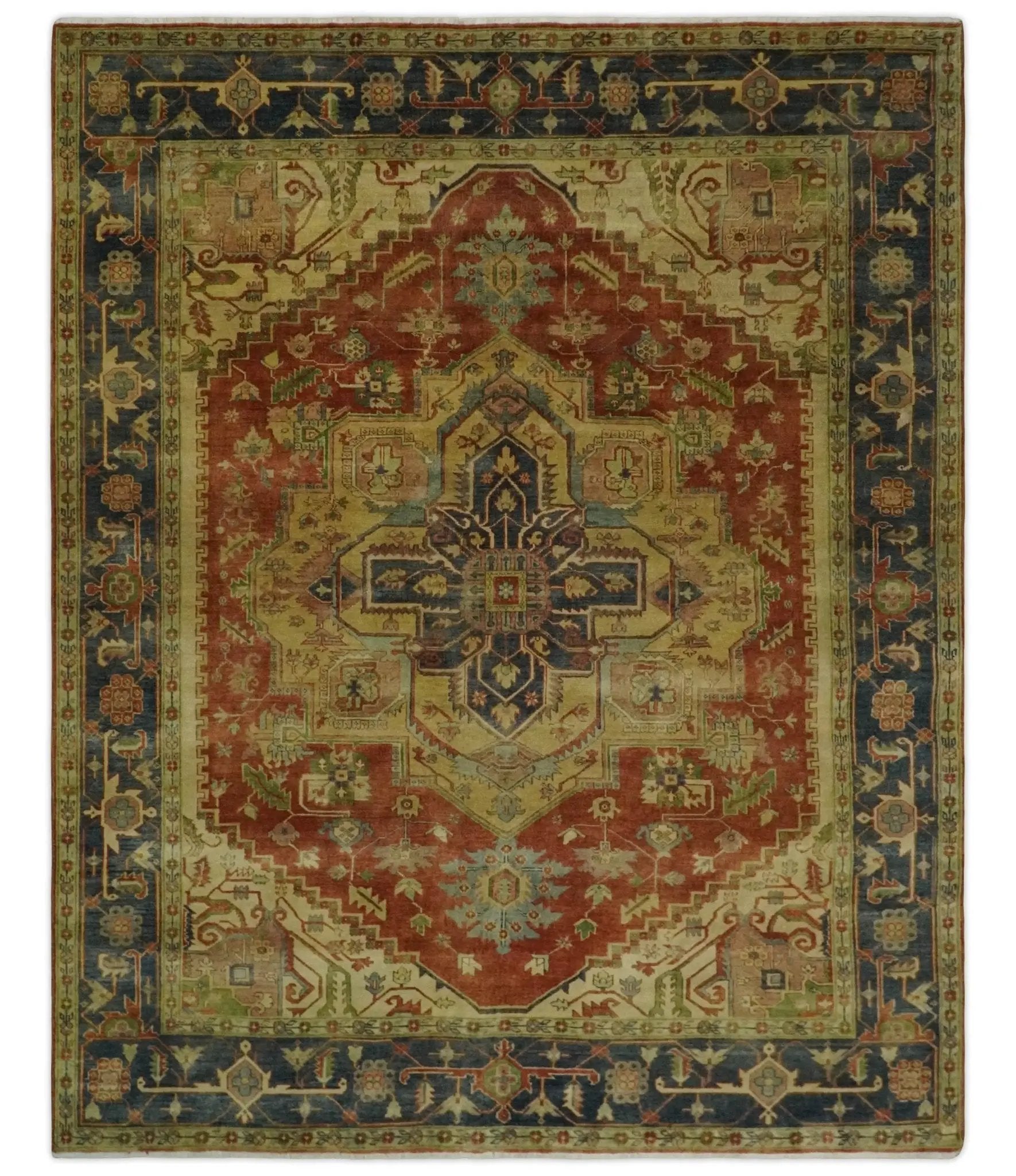 8x10 Gold, Rust and Charcoal Heriz Serapi Traditional Vintage Turkish Style Antique Look Hand Knotted Wool Area Rug | N361810 by The Rug Decor