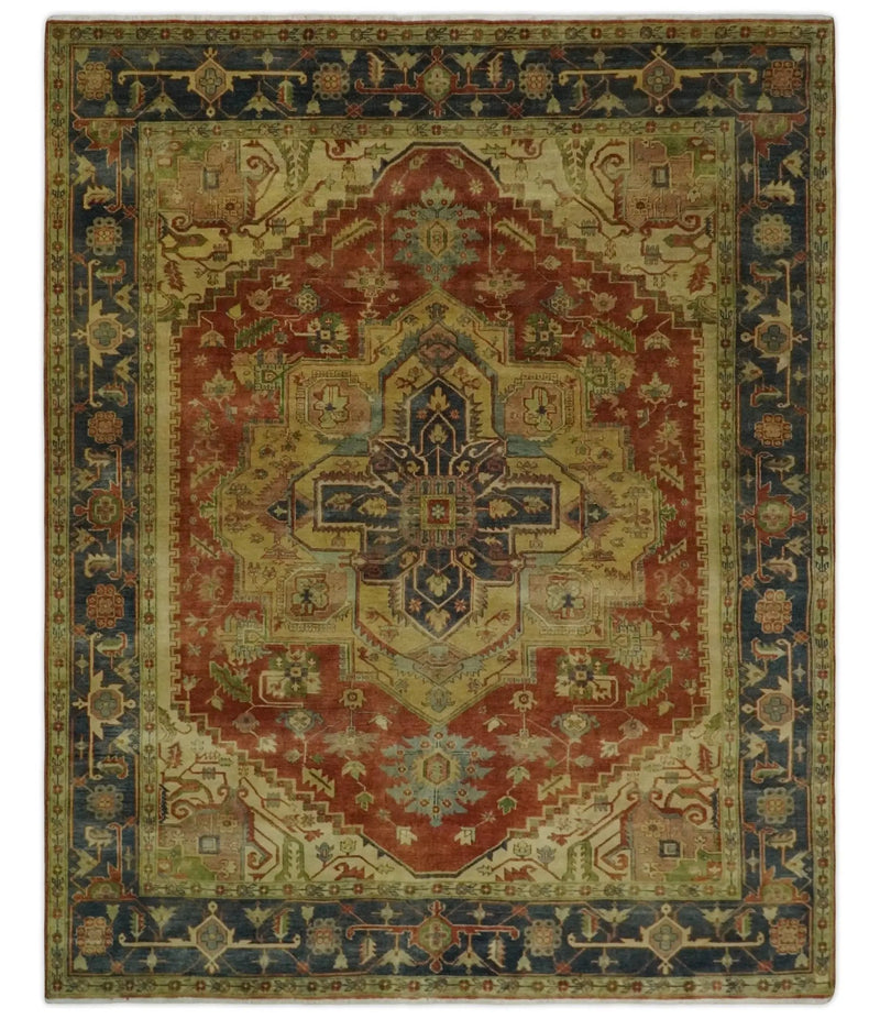 8x10 Gold, Rust and Charcoal Heriz Serapi Traditional Vintage Turkish Style Antique Look Hand Knotted Wool Area Rug | N361810 by The Rug Decor