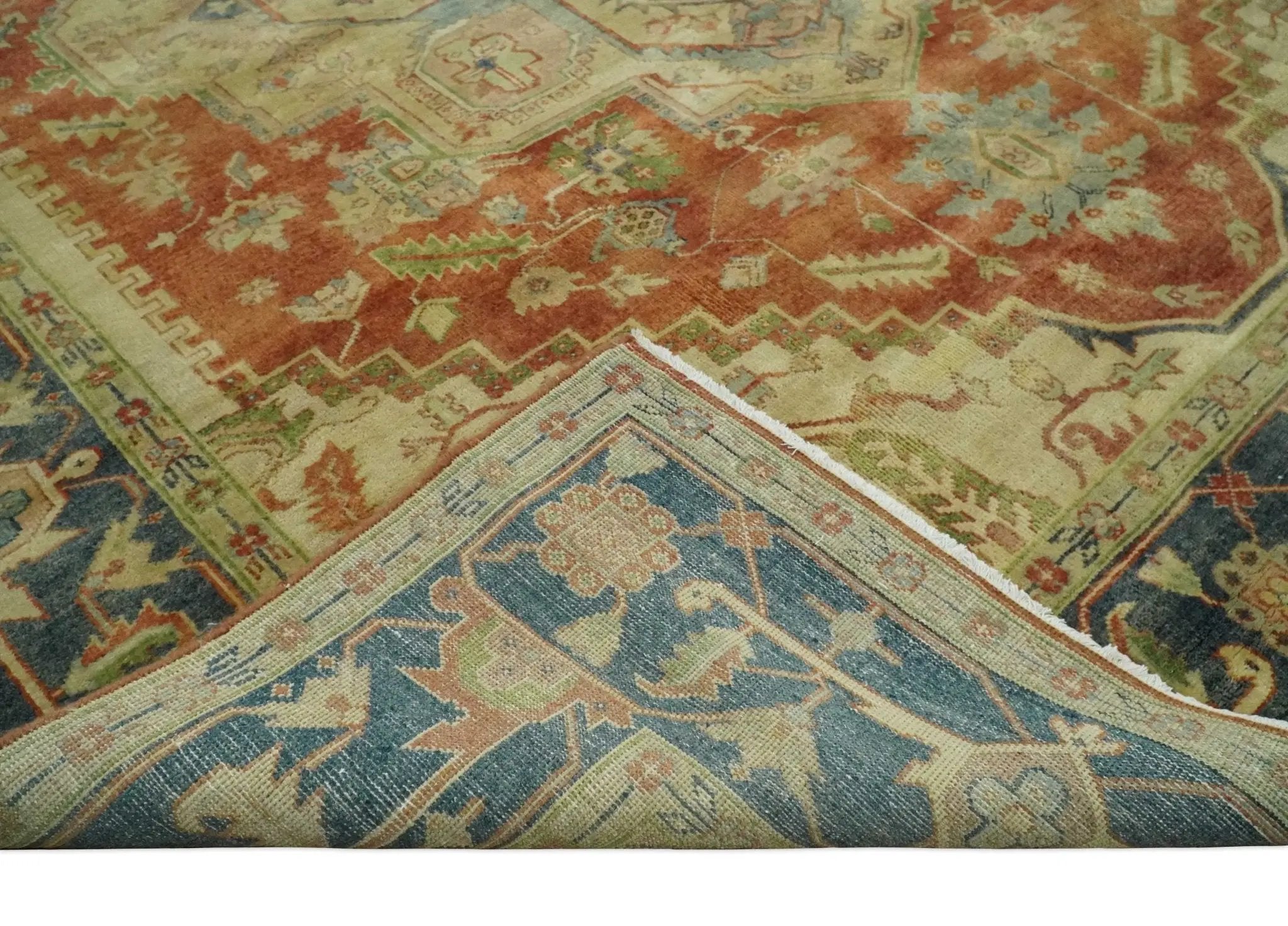 8x10 Gold, Rust and Charcoal Heriz Serapi Traditional Vintage Turkish Style Antique Look Hand Knotted Wool Area Rug | N361810 by The Rug Decor