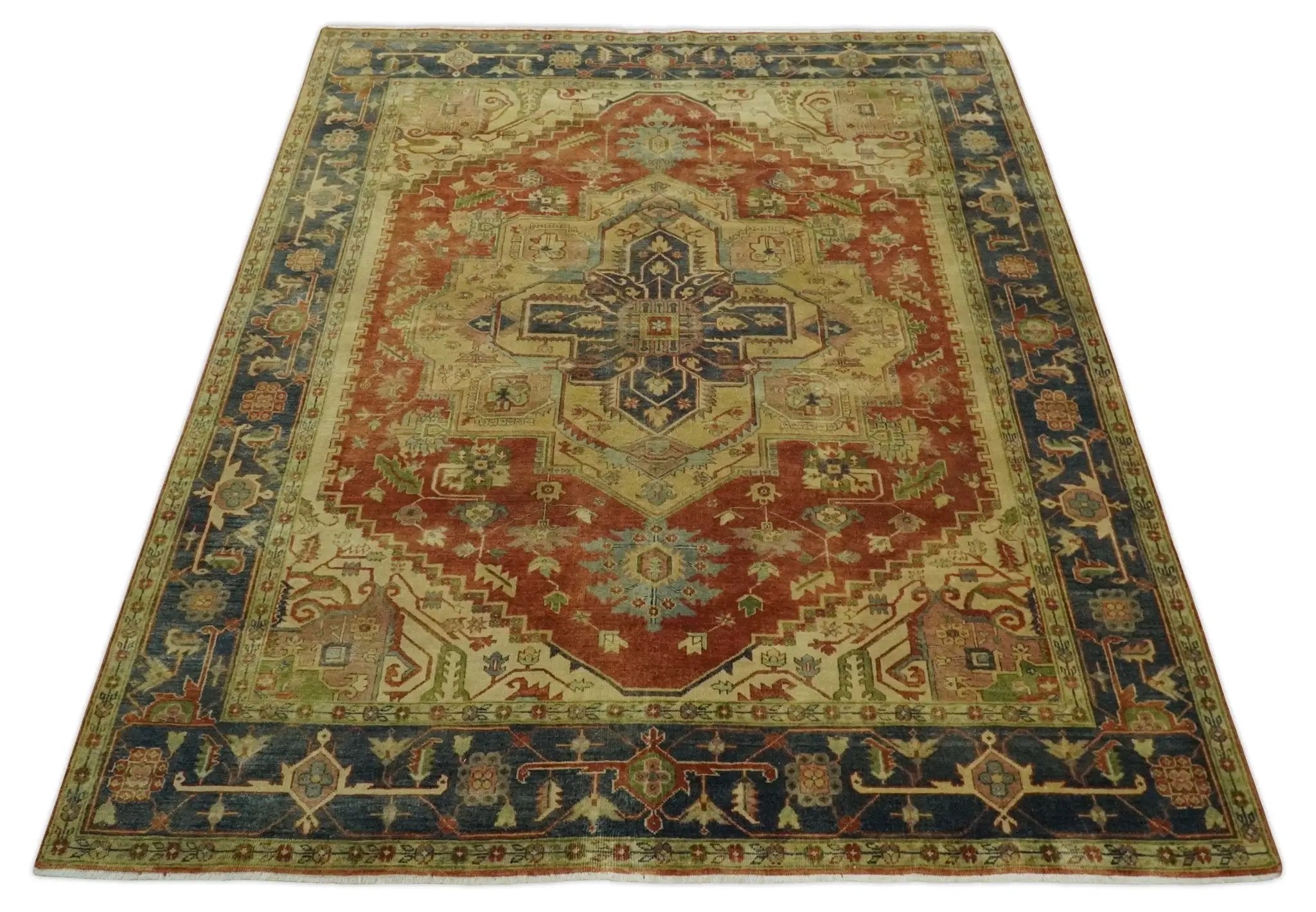 8x10 Gold, Rust and Charcoal Heriz Serapi Traditional Vintage Turkish Style Antique Look Hand Knotted Wool Area Rug | N361810 by The Rug Decor