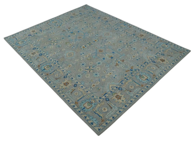 8x10 Hand Tufted Gray, Beige and Accent Blue Traditional Herati Design Wool Rug by The Rug Decor