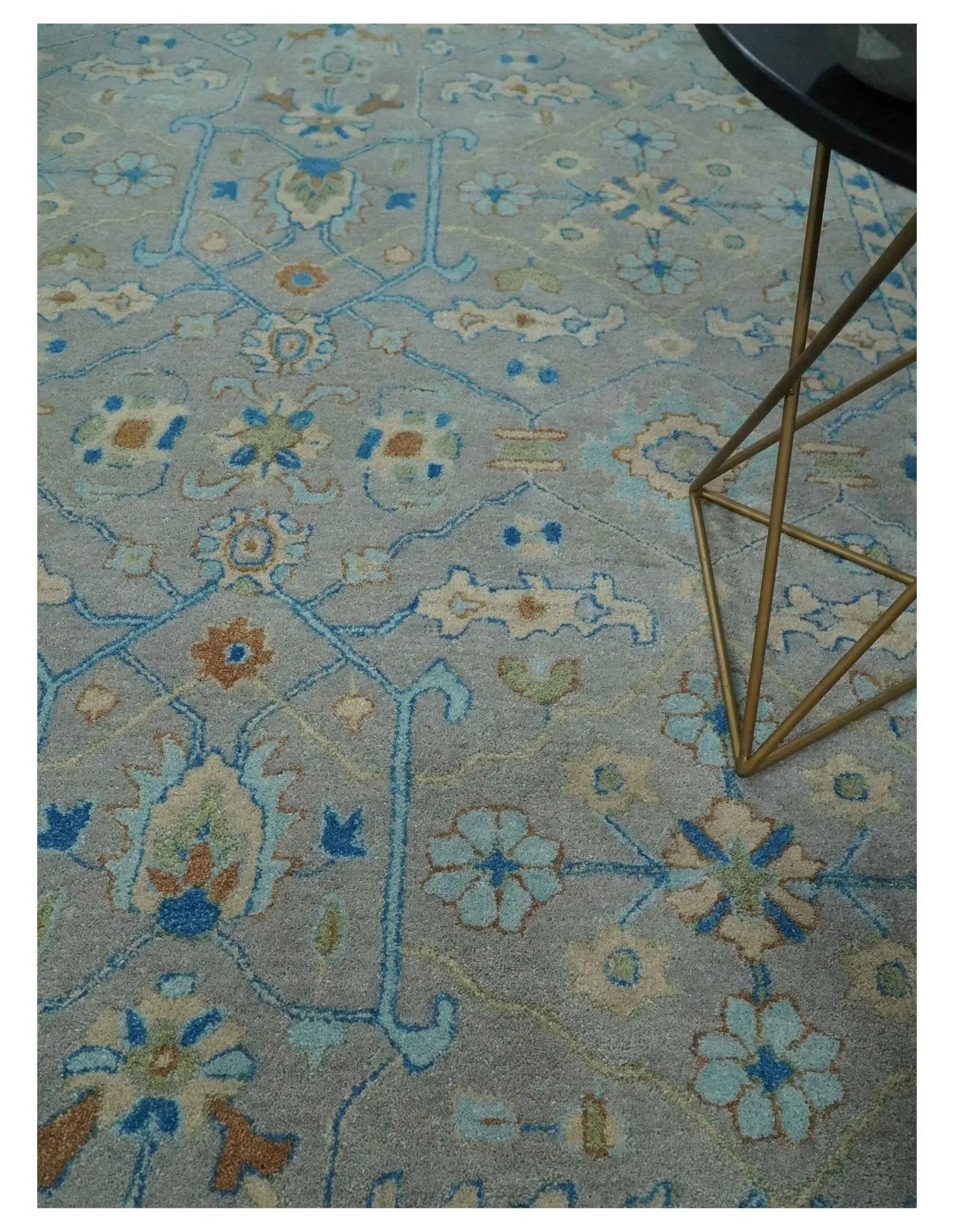 8x10 Hand Tufted Gray, Beige and Accent Blue Traditional Herati Design Wool Rug by The Rug Decor
