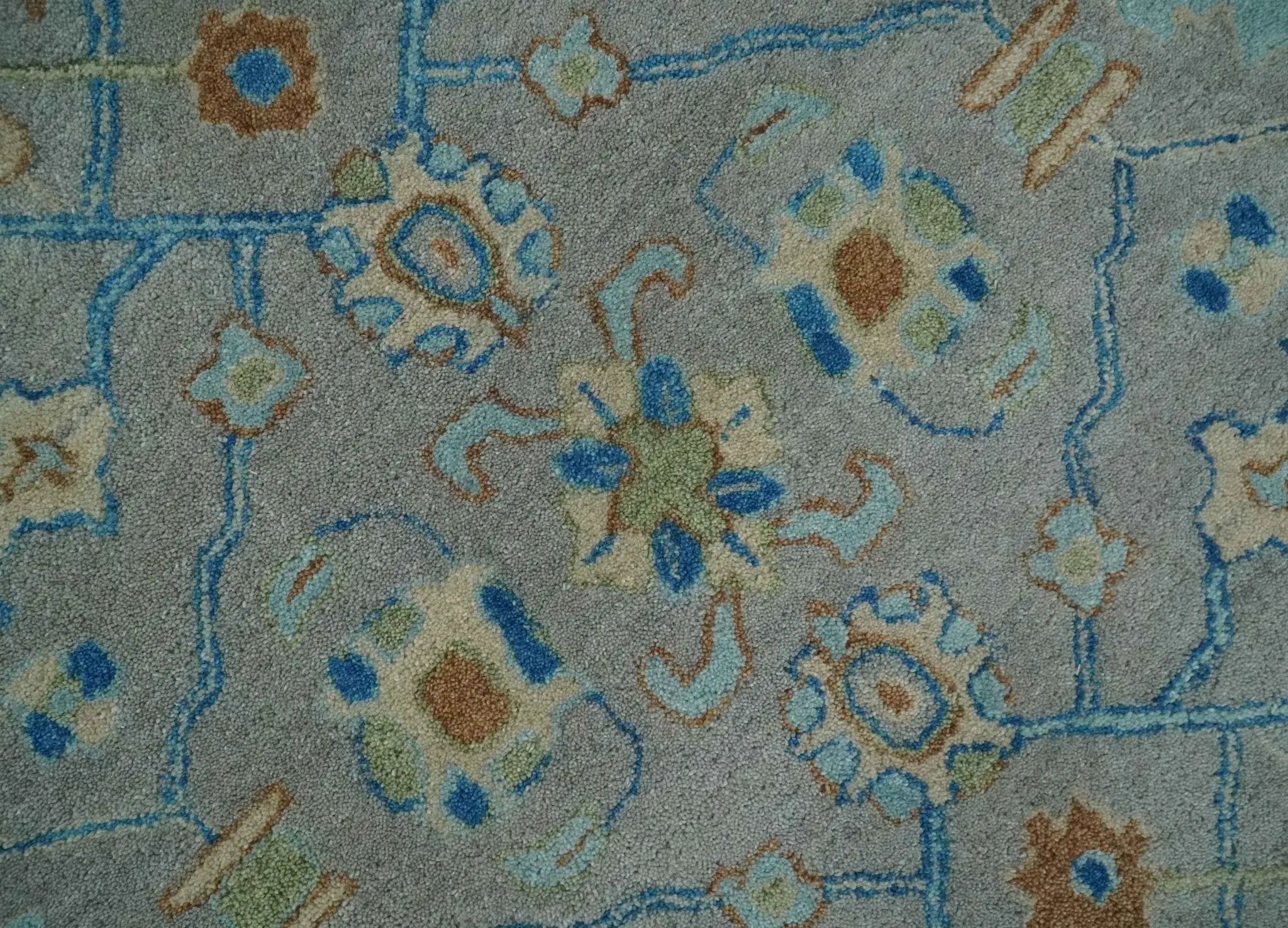8x10 Hand Tufted Gray, Beige and Accent Blue Traditional Herati Design Wool Rug by The Rug Decor