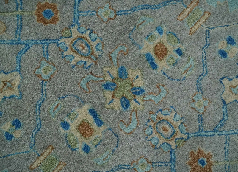 8x10 Hand Tufted Gray, Beige and Accent Blue Traditional Herati Design Wool Rug by The Rug Decor