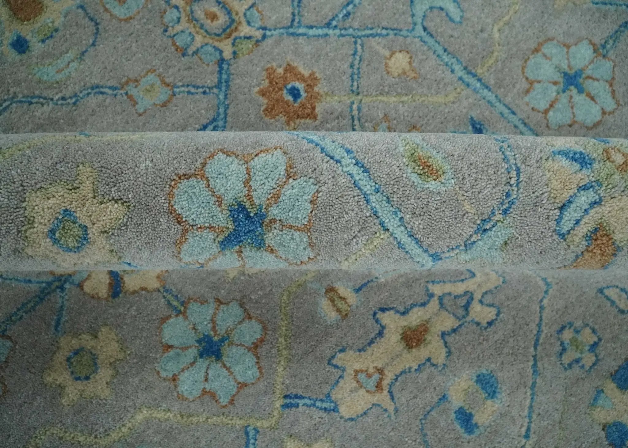 8x10 Hand Tufted Gray, Beige and Accent Blue Traditional Herati Design Wool Rug by The Rug Decor