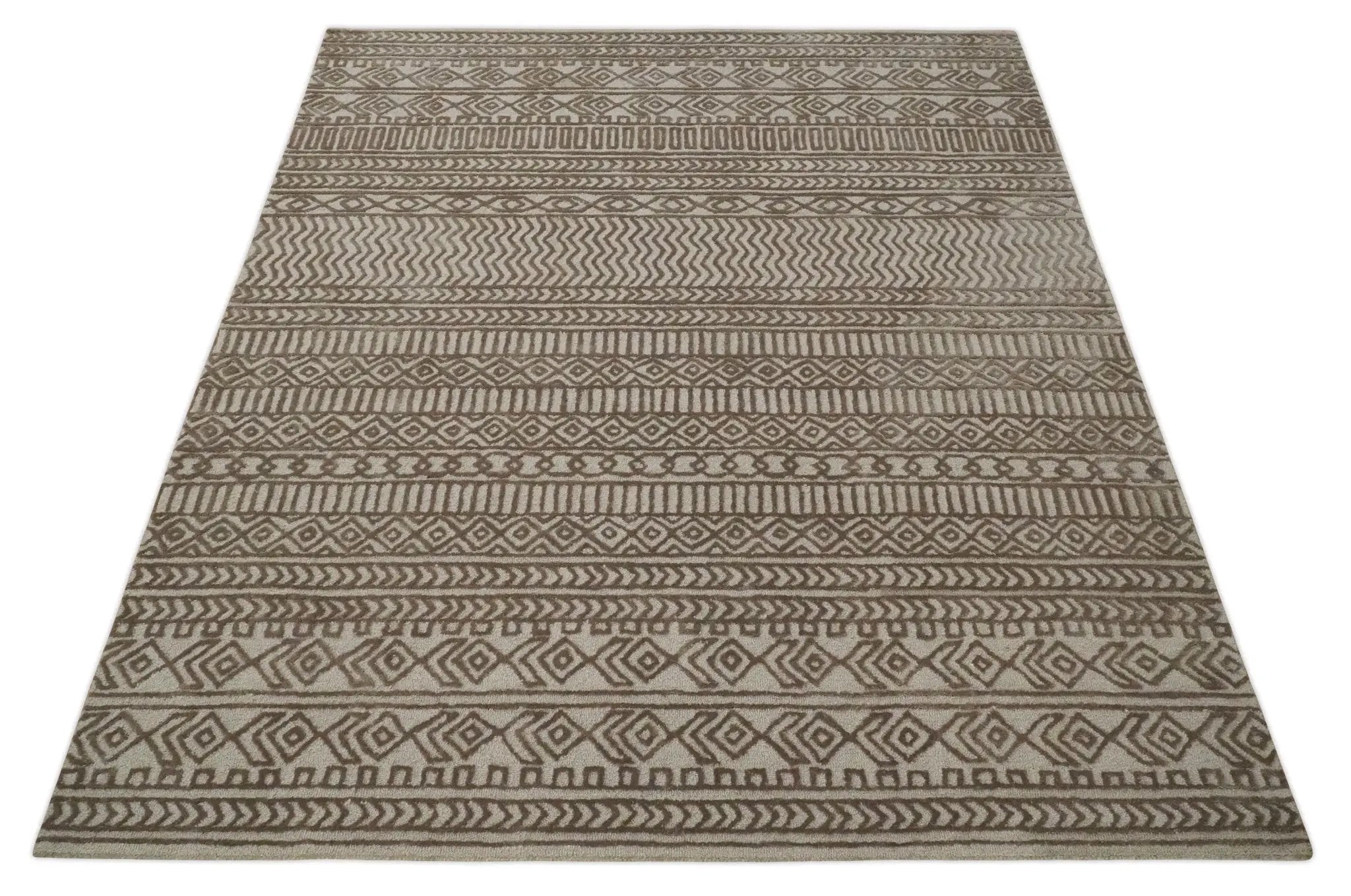 8x10 Hand Tufted Ivory and Bronze Stripes Pattern Rug Multi Size Living Room and Bedroom Rug | TRD6530810S by The Rug Decor