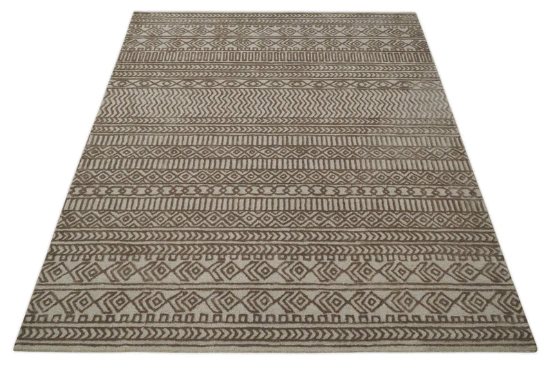 8x10 Hand Tufted Ivory and Bronze Stripes Pattern Rug Multi Size Living Room and Bedroom Rug | TRD6530810S by The Rug Decor