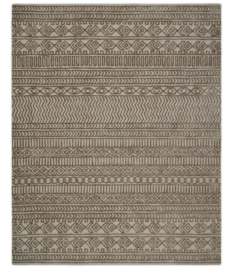 8x10 Hand Tufted Ivory and Bronze Stripes Pattern Rug Multi Size Living Room and Bedroom Rug | TRD6530810S by The Rug Decor