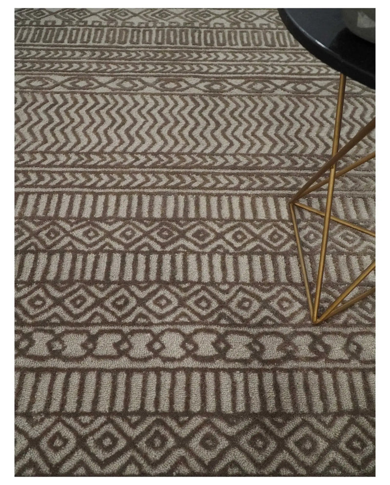 8x10 Hand Tufted Ivory and Bronze Stripes Pattern Rug Multi Size Living Room and Bedroom Rug | TRD6530810S by The Rug Decor