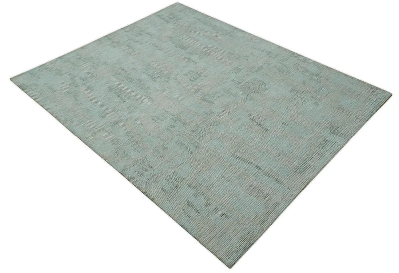 8x10 Modern Abstract Teal, Olive and Ivory Hand Tufted wool area rug by The Rug Decor