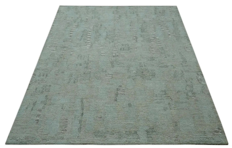 8x10 Modern Abstract Teal, Olive and Ivory Hand Tufted wool area rug by The Rug Decor