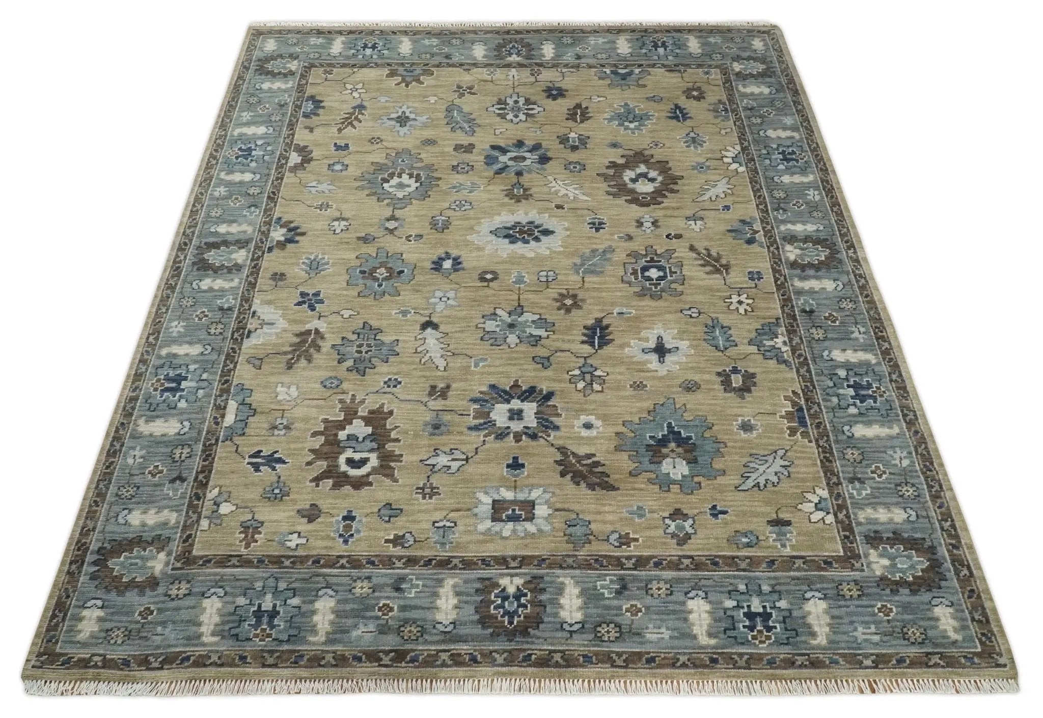 8x10 Traditional Beige and Gray Antique Style Floral Hand knotted Wool Area Rug by The Rug Decor