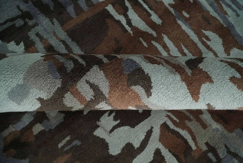 8x11 Gray, Silver and Brown Modern Abstract Hand Tufted wool and Art silk Area Rug by The Rug Decor