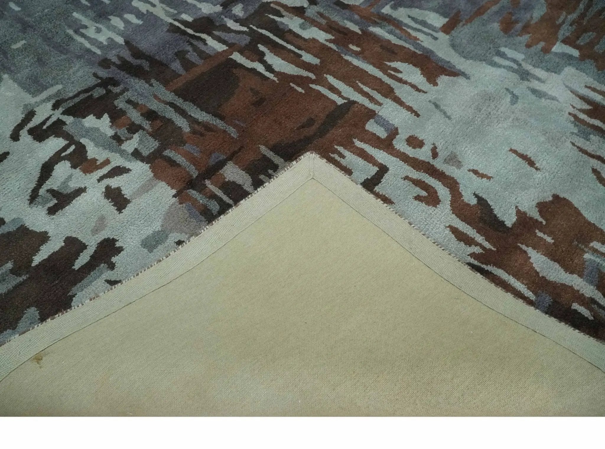 8x11 Gray, Silver and Brown Modern Abstract Hand Tufted wool and Art silk Area Rug by The Rug Decor