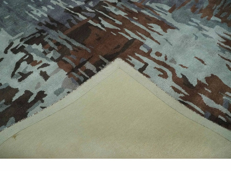 8x11 Gray, Silver and Brown Modern Abstract Hand Tufted wool and Art silk Area Rug by The Rug Decor