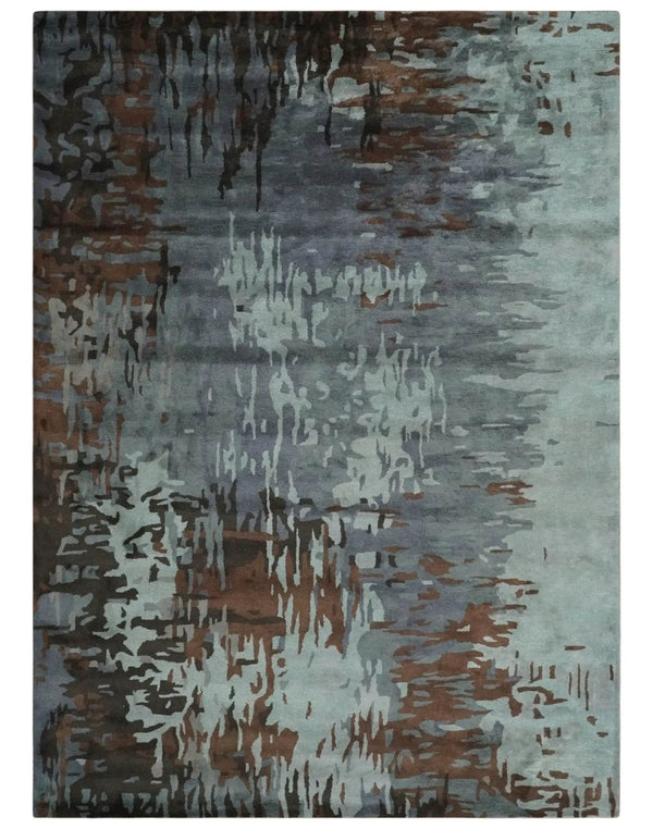 8x11 Gray, Silver and Brown Modern Abstract Hand Tufted wool and Art silk Area Rug