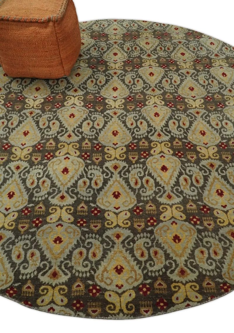 8x8 Round Fine Hand Knotted Brown and Beige Traditional Style Antique Wool Rug by The Rug Decor