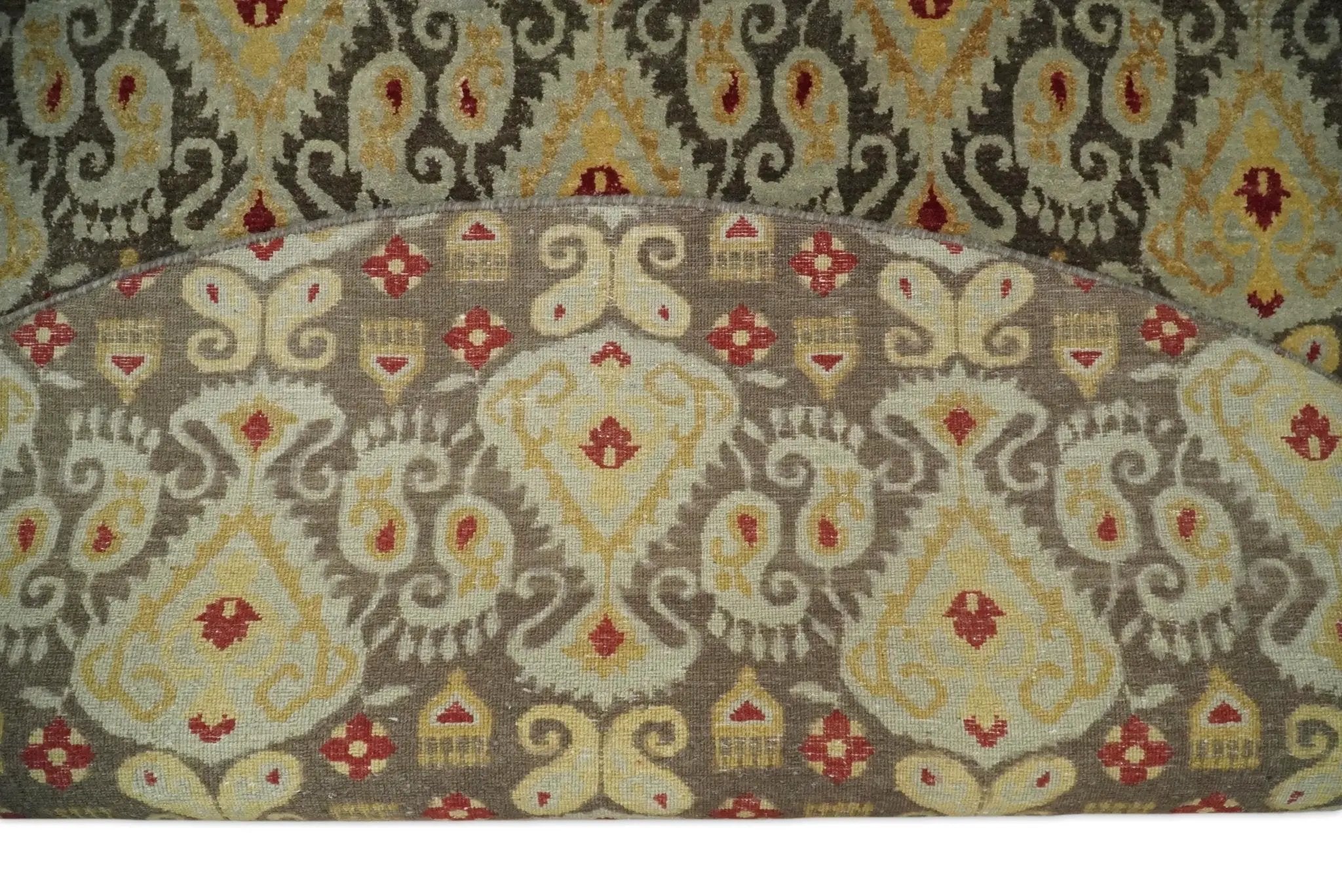 8x8 Round Fine Hand Knotted Brown and Beige Traditional Style Antique Wool Rug by The Rug Decor