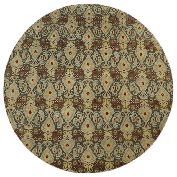 8x8 Round Fine Hand Knotted Brown and Beige Traditional Style Antique Wool Rug