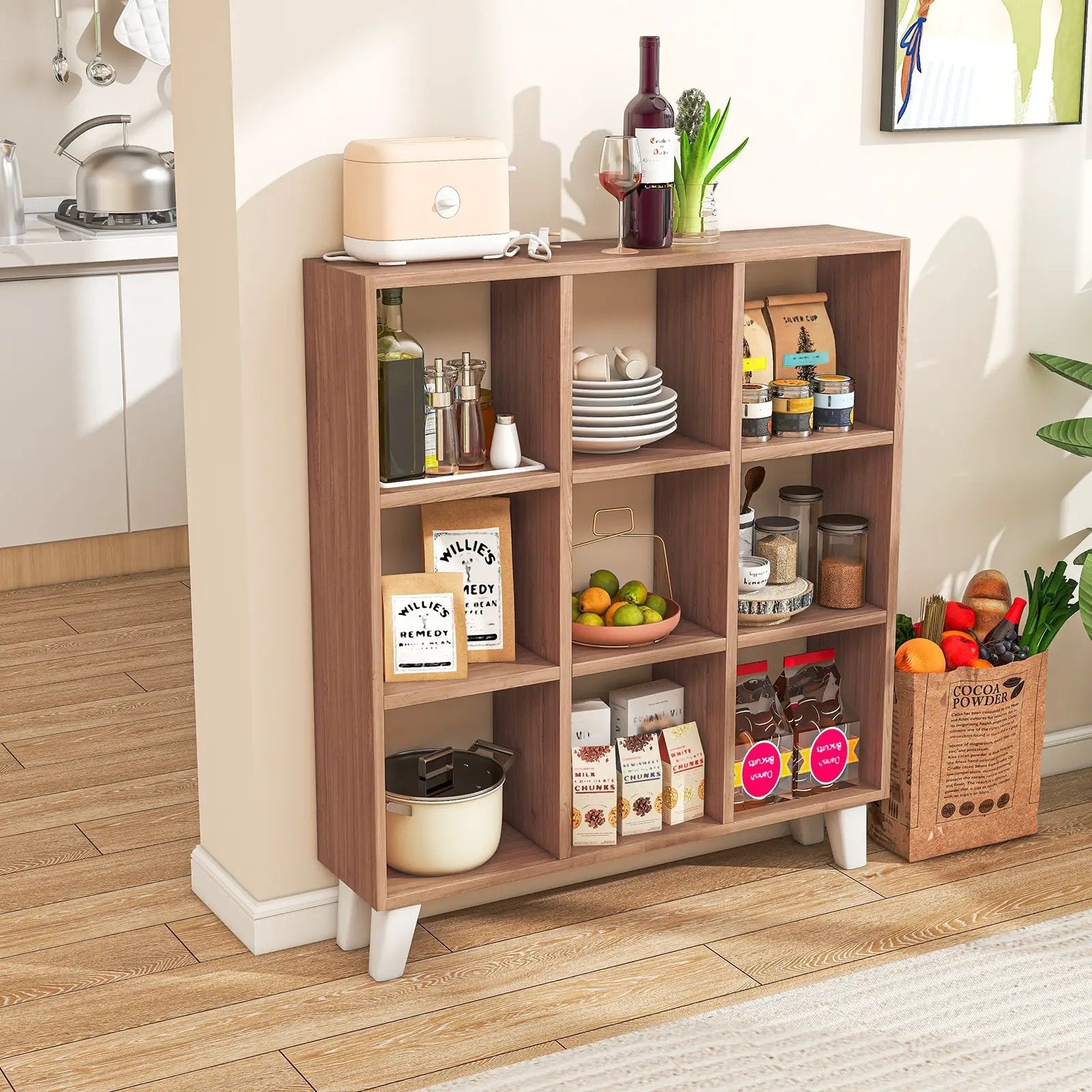 9-Cube Bookcase with 6 Removable Shelves and Raised Support Feet by DirectDeals