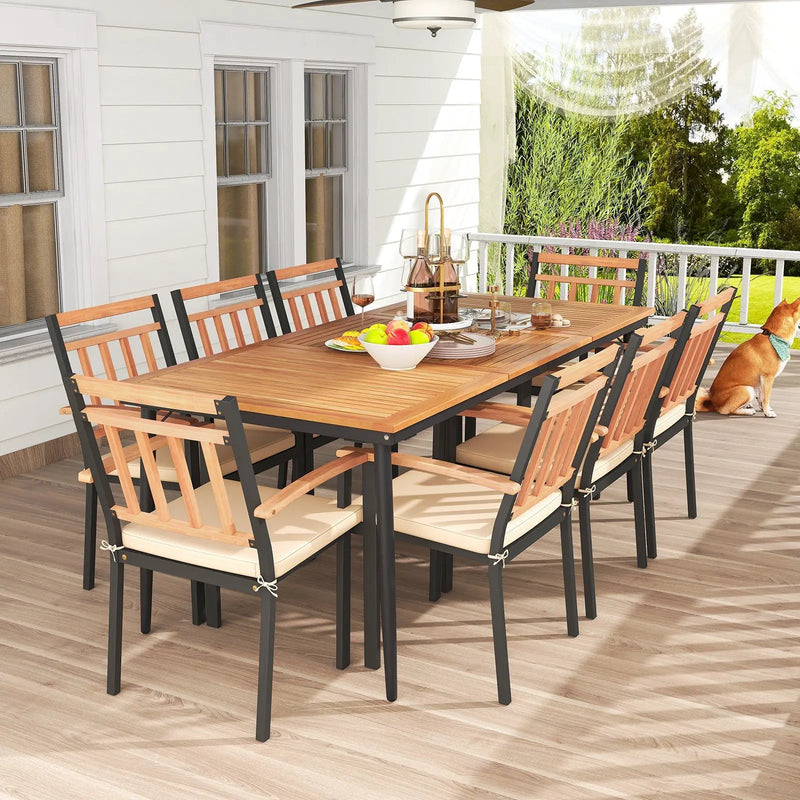 9-Piece Patio Dining Set with 8 Wooden Armchairs by DirectDeals