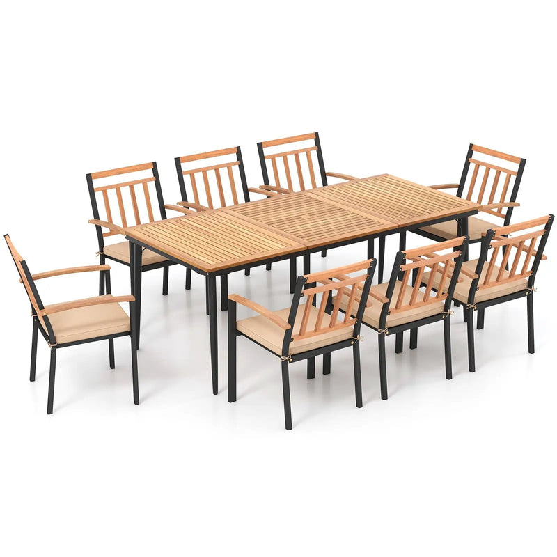 9-Piece Patio Dining Set with 8 Wooden Armchairs by DirectDeals