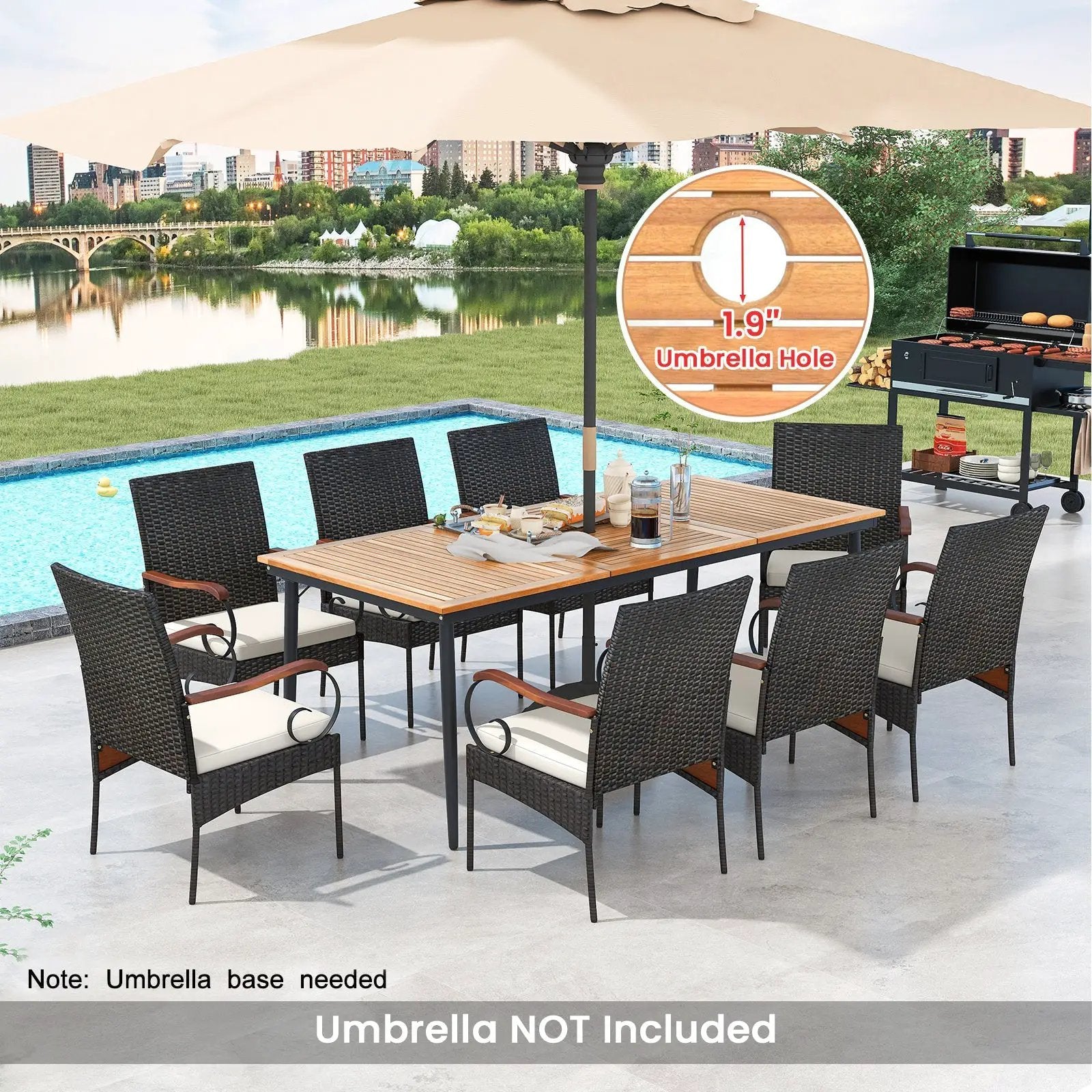 79 Inch Outdoor Dining Table and 8 Rattan-woven Dining Chairs with Acacia Wood Tabletop by DirectDeals
