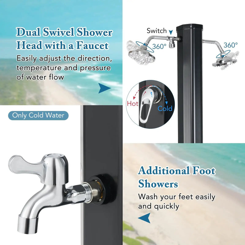 9.3 Gallon Solar Heated Outdoor Shower with Dual Shower Heads-Black by DirectDeals