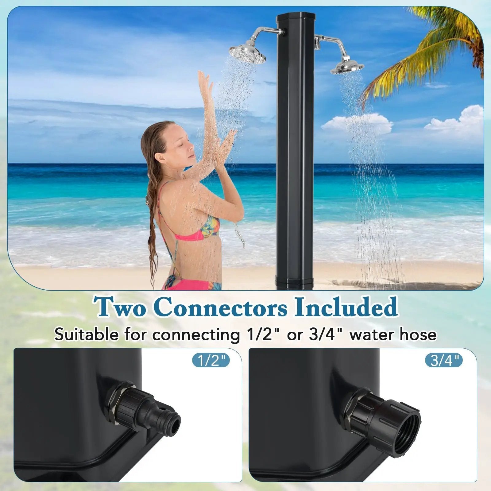 9.3 Gallon Solar Heated Outdoor Shower with Dual Shower Heads-Black by DirectDeals