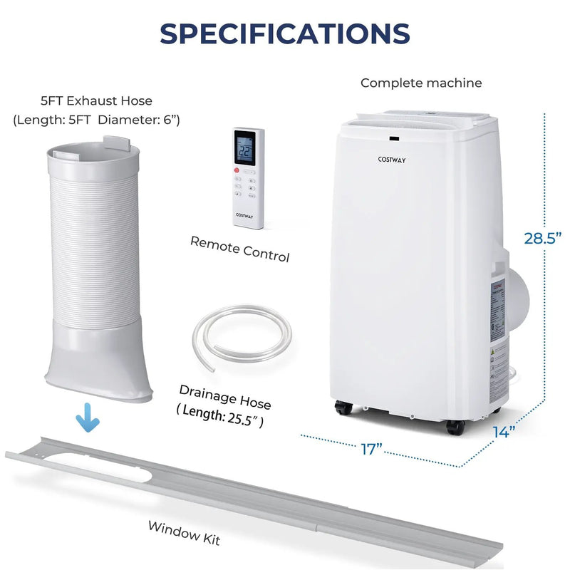 12000BTU 3-in-1 Portable Air Conditioner with Remote-White by DirectDeals