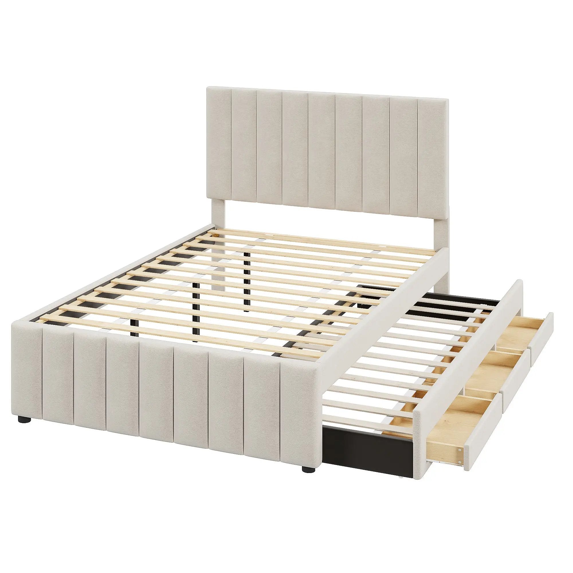 Upholstered Platform Bed With Twin Size Trundle And 3 Drawers by Unique Piece Furniture