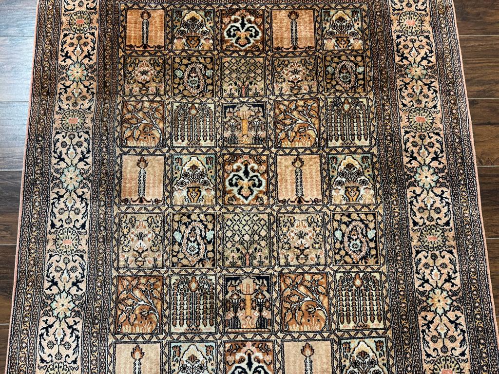 Indian Kashmiri Silk Rug 4x6, Panel Design, Multicolor, Fine by Jewel Rugs