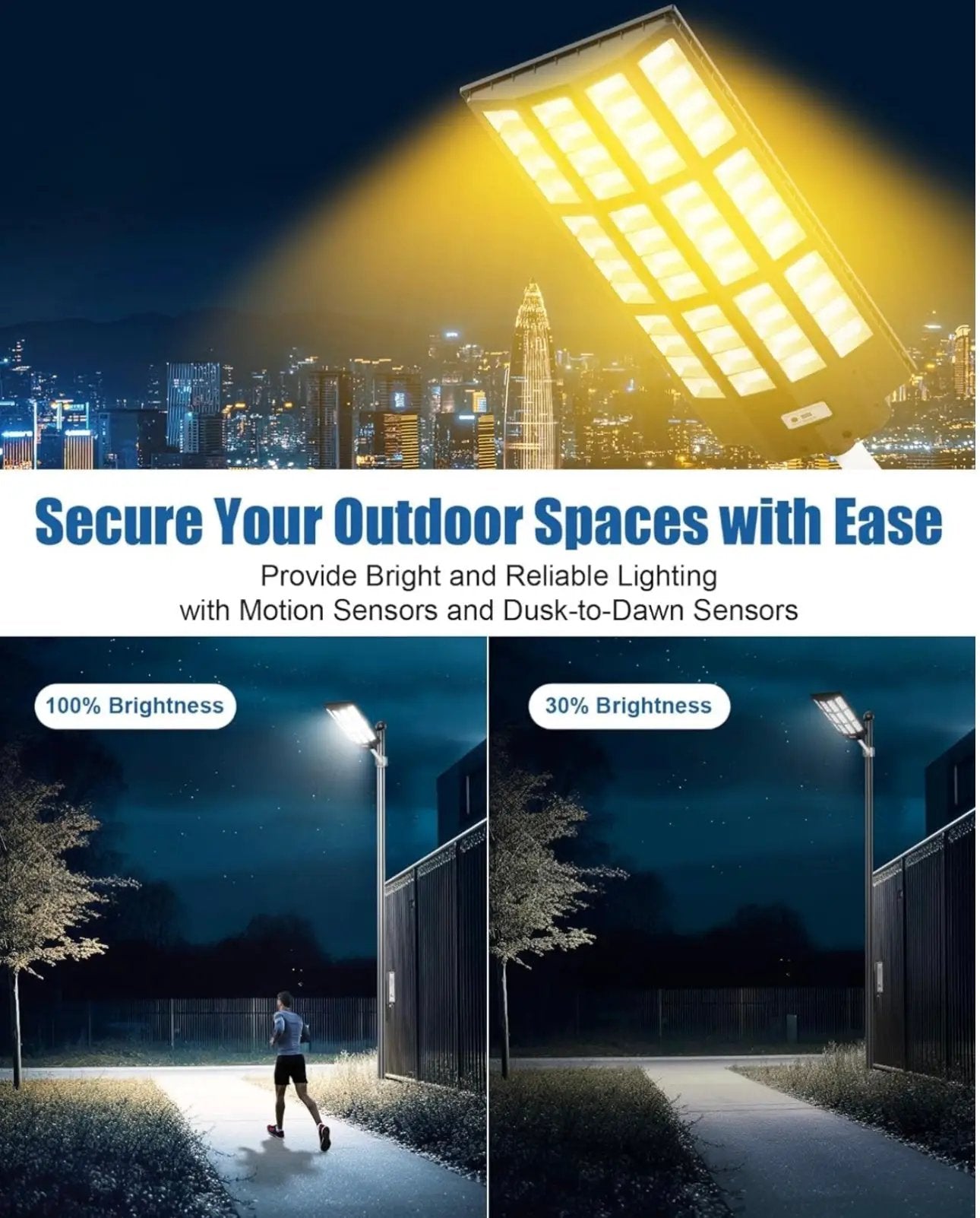 9000W Solar Street Light - Tri-Color 3000K/4000K/6500K Dimmable Solar Motion Sensor Light Outdoor, IP66 Waterproof Solar Dusk to Dawn Lights by Outdoor Solar Outlet