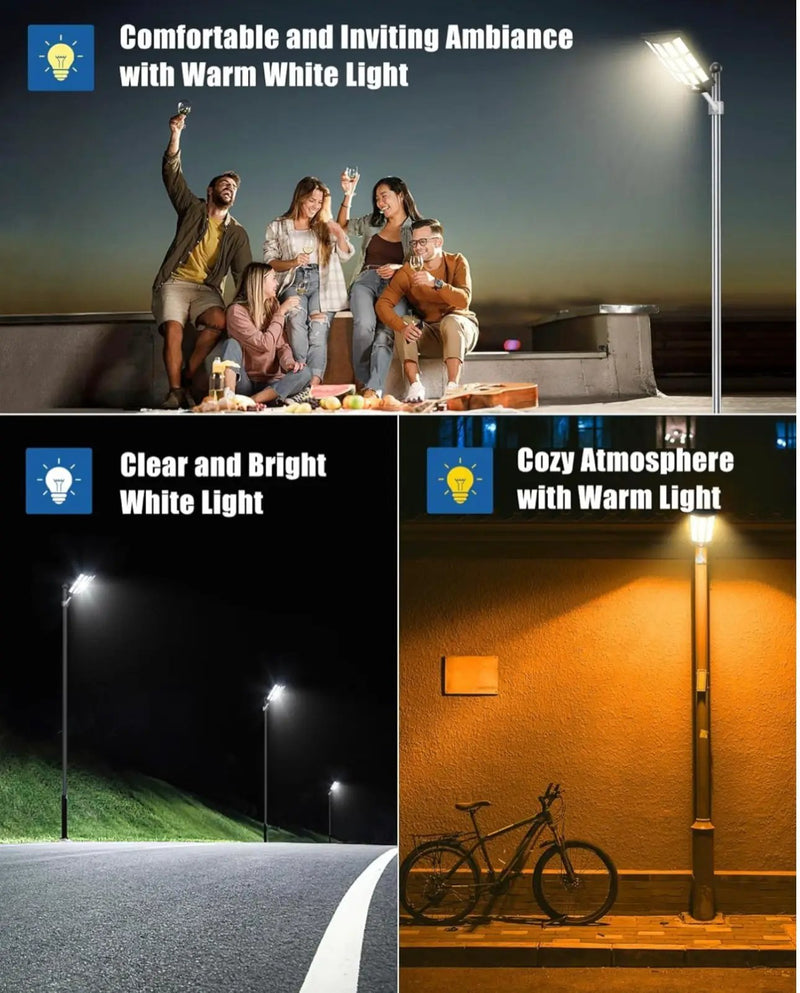 9000W Solar Street Light - Tri-Color 3000K/4000K/6500K Dimmable Solar Motion Sensor Light Outdoor, IP66 Waterproof Solar Dusk to Dawn Lights by Outdoor Solar Outlet