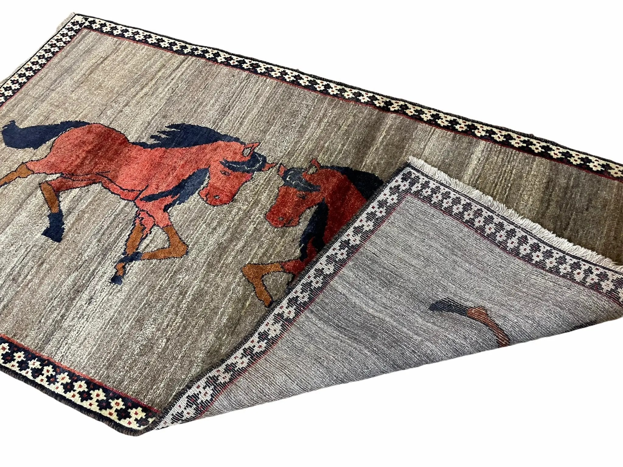 4 X 7 Handmade Hand-Knotted Quality Wool Rug Pictorial Horses Veggie Dyes Tribal by Jewel Rugs