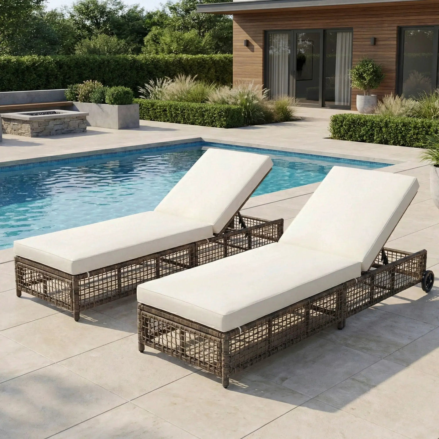 Outdoor Lounge Chair With 5 Position Backrest With Cushion And Wheels by HouseOfZazla