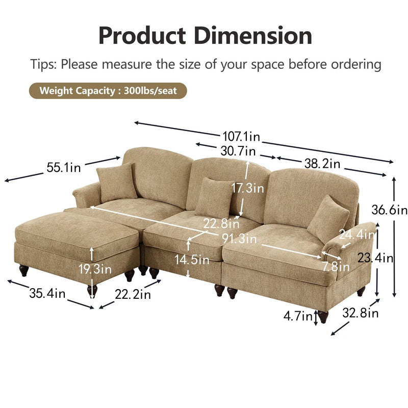 Mid Century Three Seater Modular L Shaped Sectional Couch, photo 7 of 10