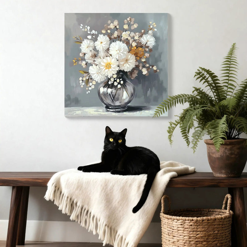 Chrysanthemum Vase Canvas Wall Art Decor Country - Stone White by Unique Piece Furniture