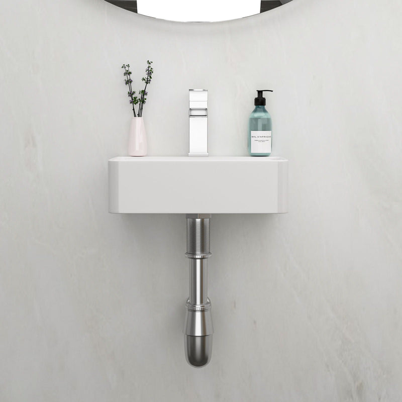 Ceramic Rectangle Wall Mount Bathroom Sink With Single Faucet Hole by HouseOfZazla