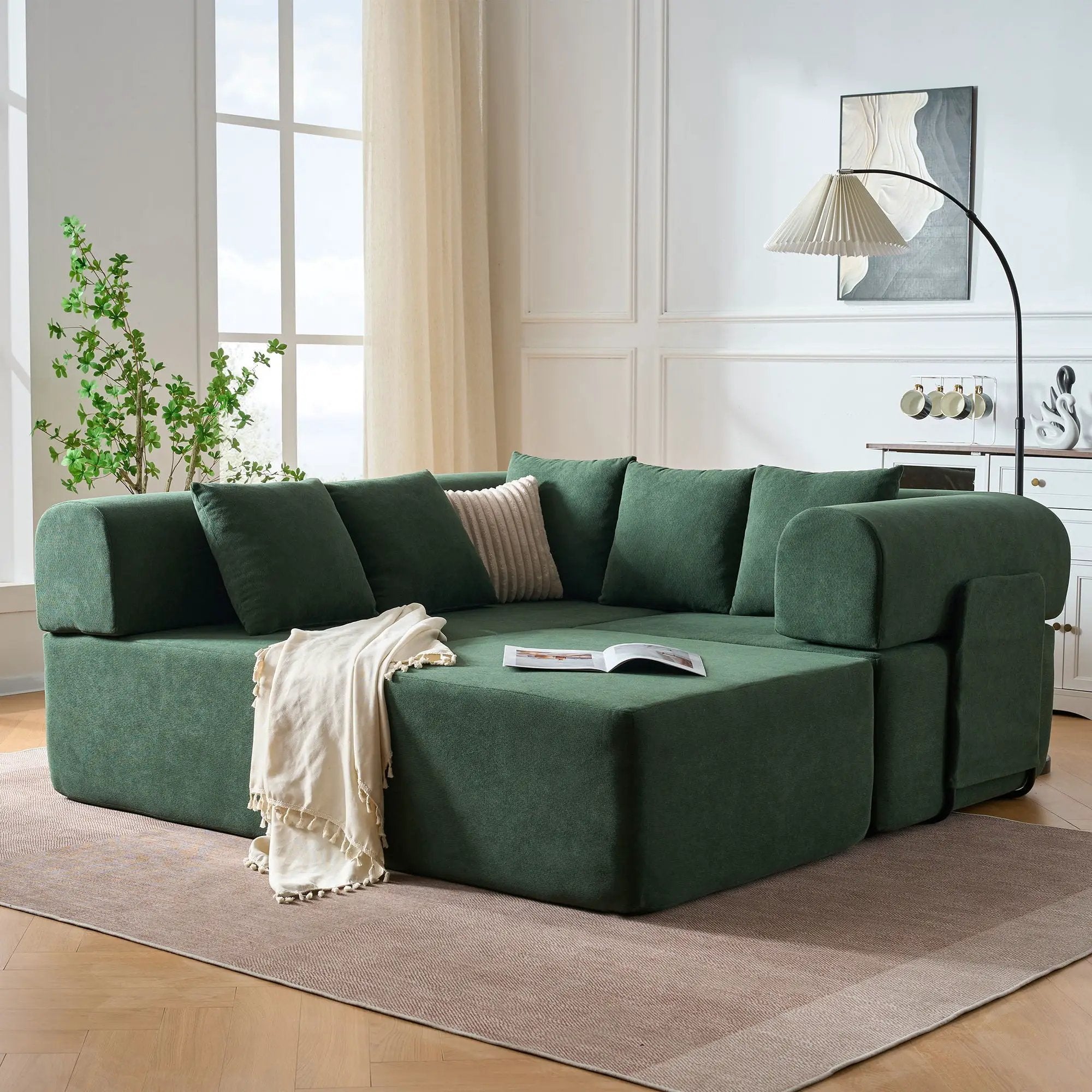 Modular L-Shaped Sectional Sofa With Deep Seat, Movable Chaise & 5 Pillows by HouseOfZazla