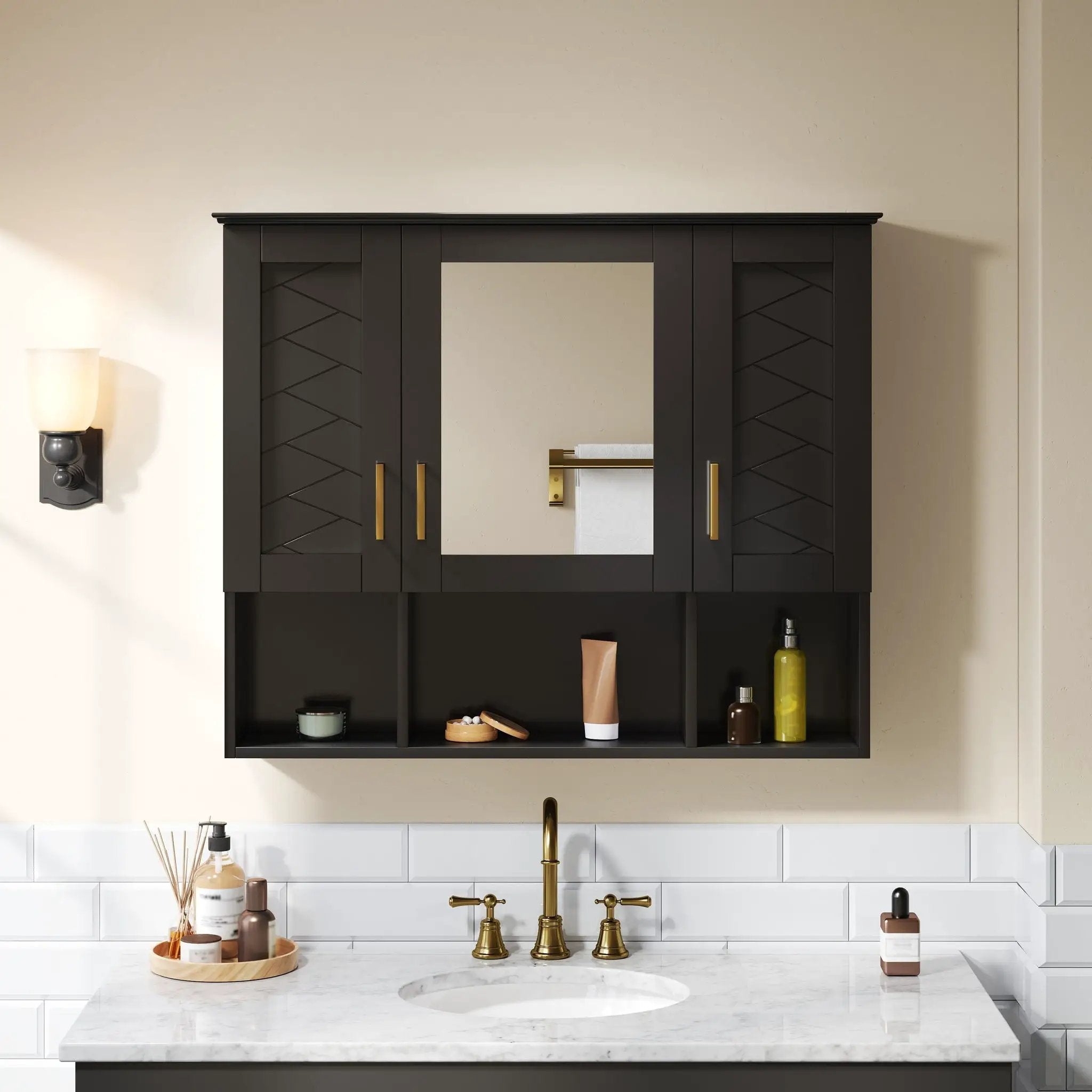 Modern Wall Mounted Medicine Cabinet With Adjustable Shelves, Soft Close Doors, High Define Mirror by Unique Piece Furniture