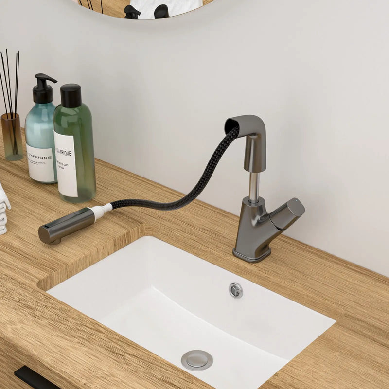 Pull Down Bathroom Sink Faucet With 3 Water Modes And Stainless Steel Construction - Gunmetal Black by HouseOfZazla