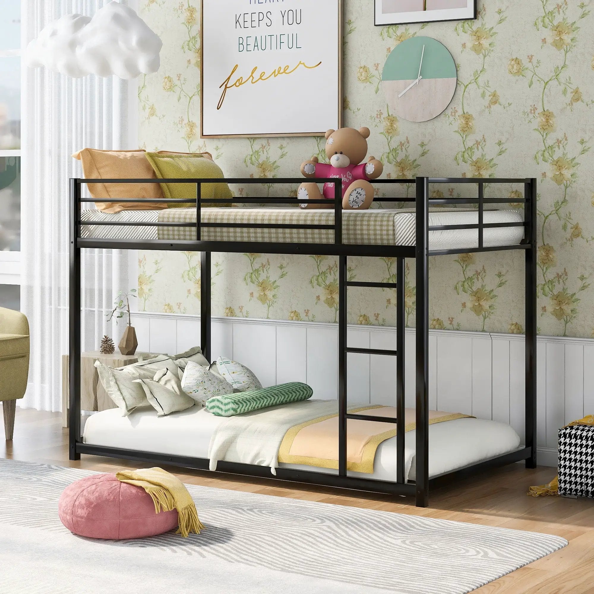 Metal Bunk Bed, Low Bunk Bed With Ladder by Unique Piece Furniture