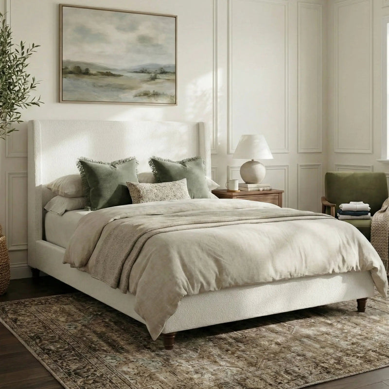 52.7" Tall Upholstered Wingback Queen Platform Bed Frame by HouseOfZazla